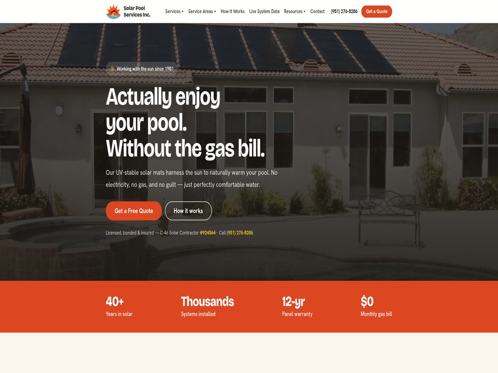 Solar Pool Services redesigned website
